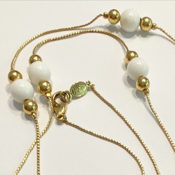 Napier Station Chain Necklace Minimalist Single Strand White Gold Bead Details - Picture 6 of 8